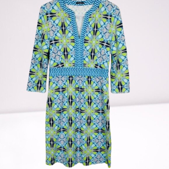 J.McLaughlin Catalina Cloth V-Neck Printed 3/4 Sleeve Dress Size S - Picture 2 of 7